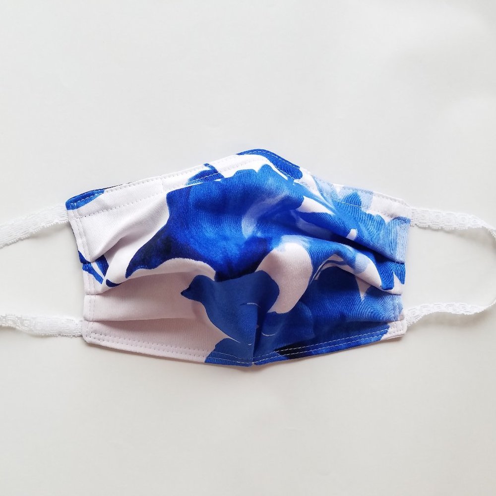 Cobalt Blue & White Floral handmade face mask